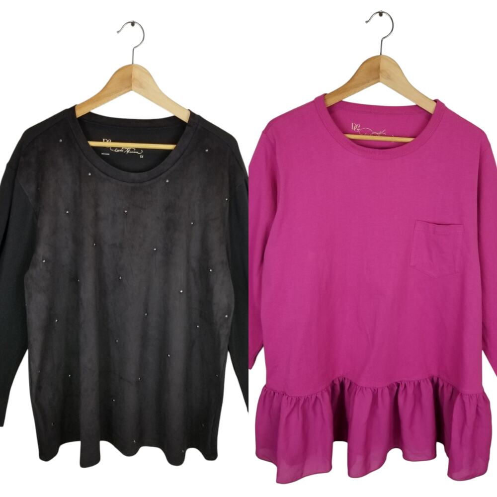 DG2 Diane Gilman Lot of 2 Long Sleeve Tops Black Pink Womens Size 1X